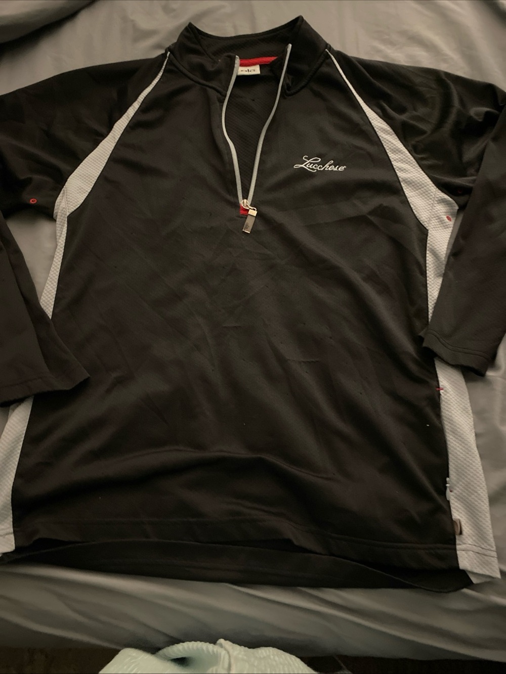 ALO Men's Black Performance Jacket with Red Trim Lucchese Stitched On the Front